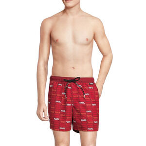 Karl Lagerfeld Paris Men Monogram Print Drawstring Swim Shorts True Red Size XXL